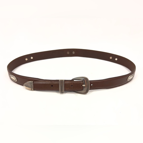 Vintage Western Concho Belt Size 38 Brown Leather Silver Tone Buckle Adjustable - Picture 2 of 12